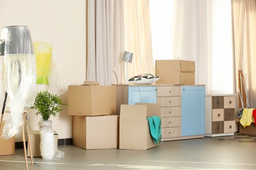 Boxes and household items in a Watford storage space